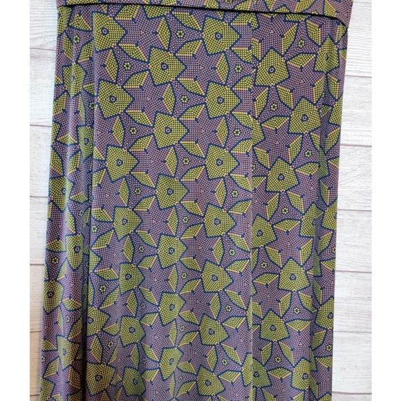 LuLaRoe Womens Gold Mauve Geometric Slinky Maxi Skirt Size XL Stretch Vaca Retro - Picture 2 of 6